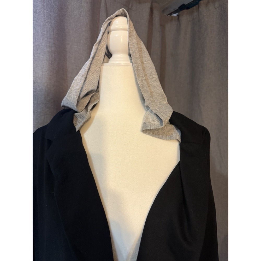 Signature Studio Womens Hooded Open Front Blazer Jacket Black Grey Size L NWT
